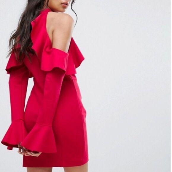 FREE PEOPLE RED OPEN SHOULDER RUFFLE DRESS - Picture 5 of 5